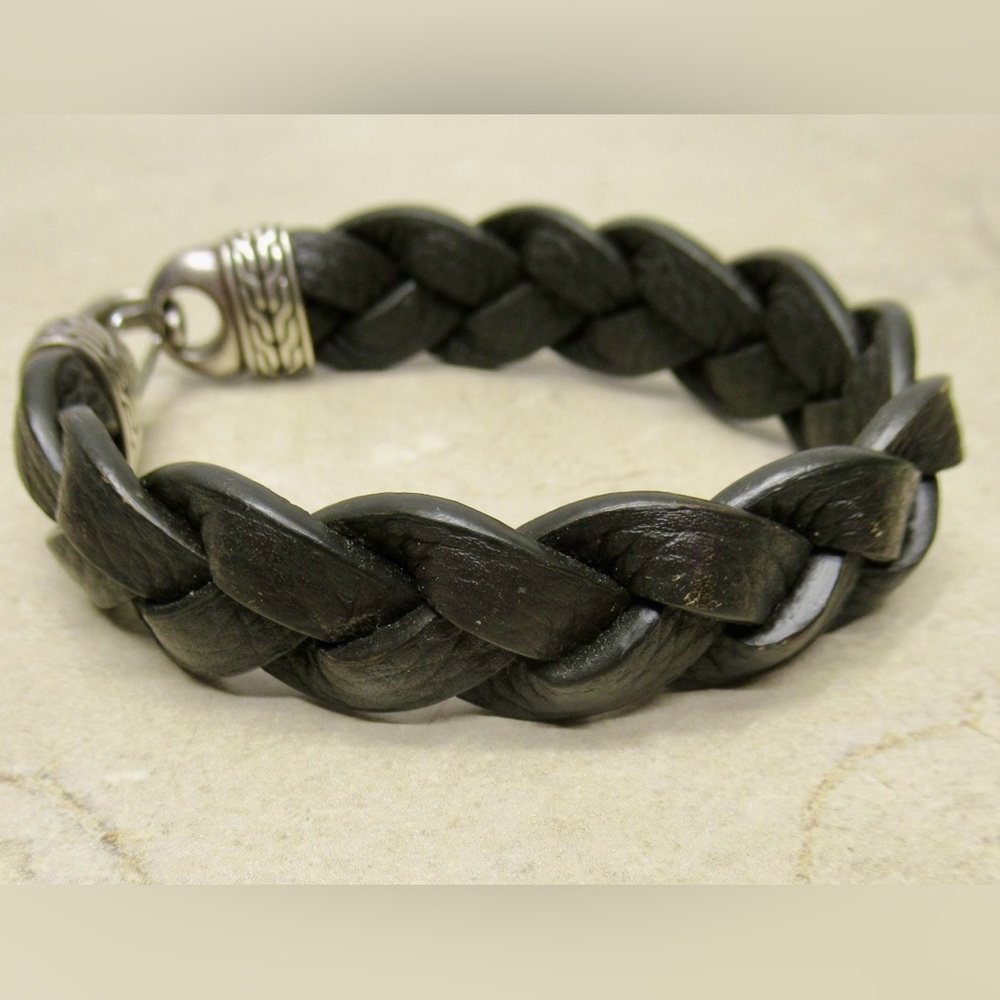 JOHN HARDY 925 Silver Chain & Braided Leather Braided Bracelet 8.5” #775 - Picture 2 of 7